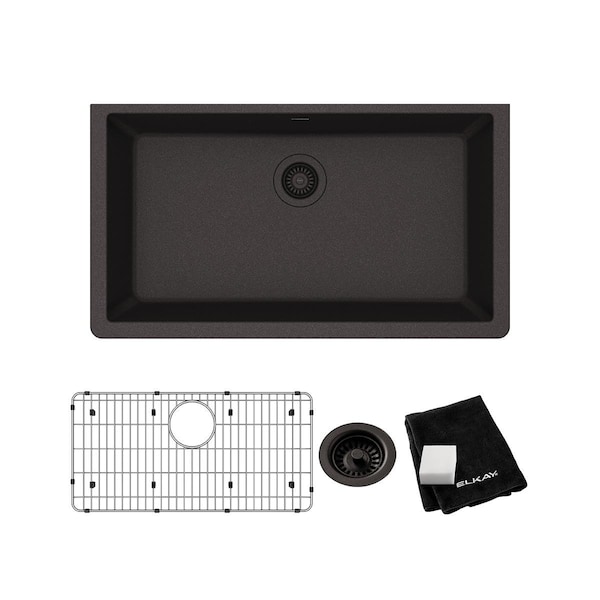 Single Bowl Undermount Sink Kit, 33" X 18-7/16" X 9-7/16", Black